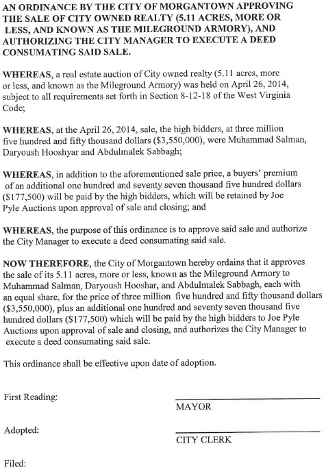 a copy of Ordinance on the May 6, 2014 agenda for the City Council meeting